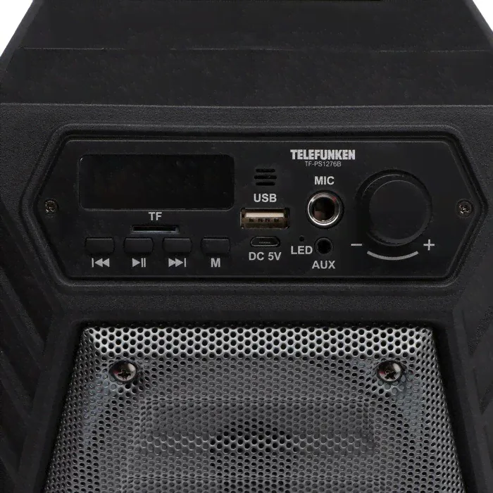 Telefunken Системы караоке TELEFUNKEN Портативная караоке система Telefunken TF-PS1276B, 35 Вт, FM, AUX, USB, BT, 1200 мАч, чёрная портативная колонка