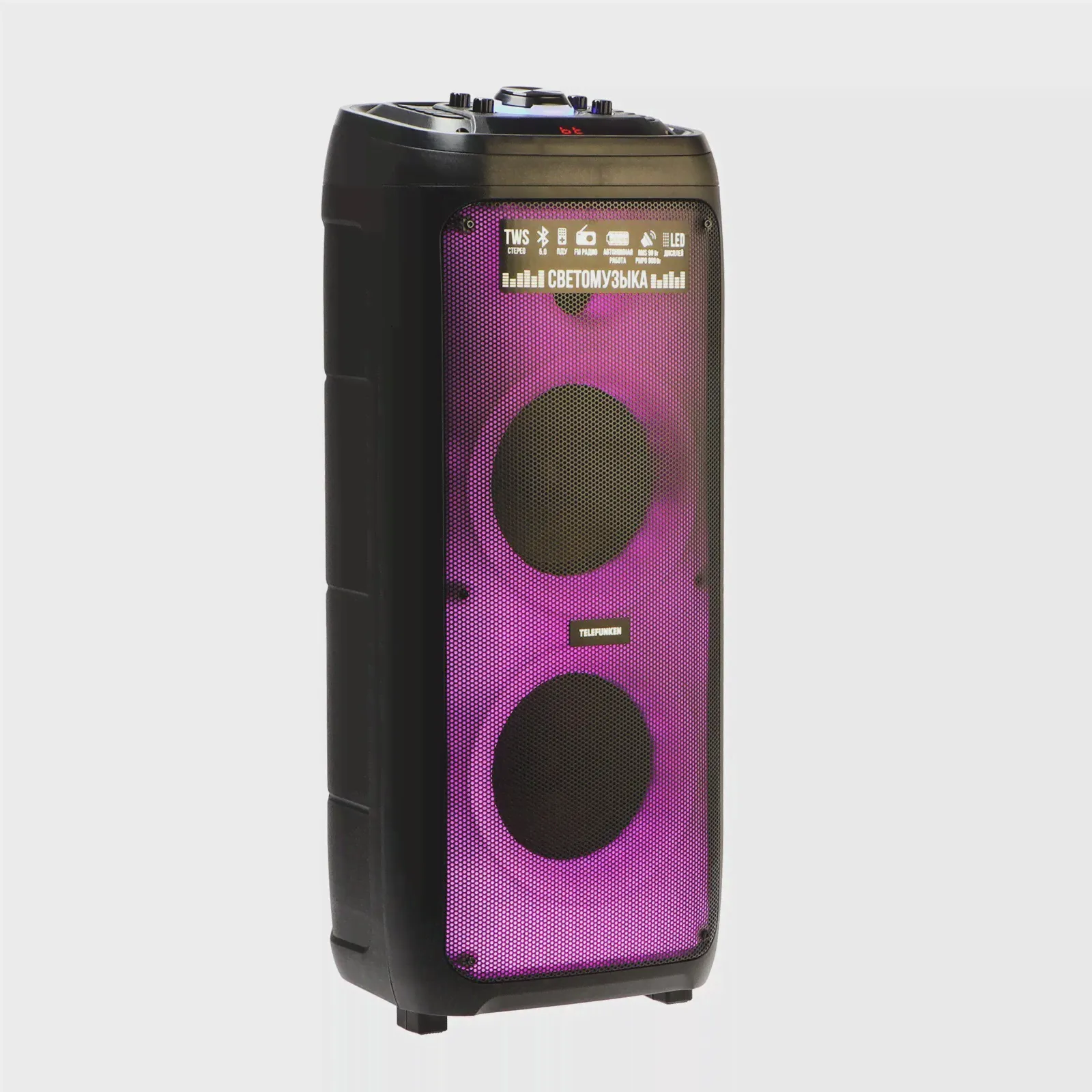 Портативная колонка Telefunken TF-MS3303, 90 Вт, 5000 мАч, TWS, AUX, FM, дисплей, подсветка (art.: 3920c4d054268)-1